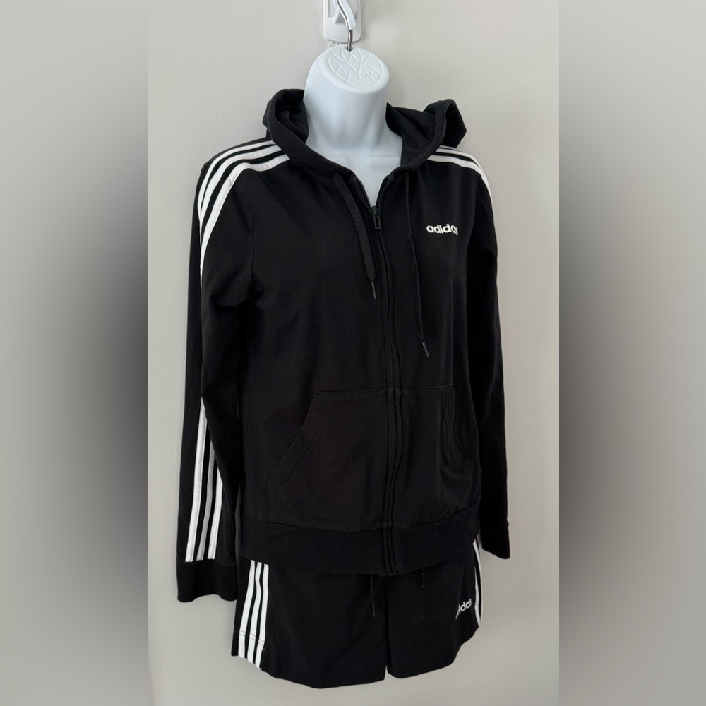 Adidas Hoodie Full Zip Jacket and Shorts Set size S and XS Black White